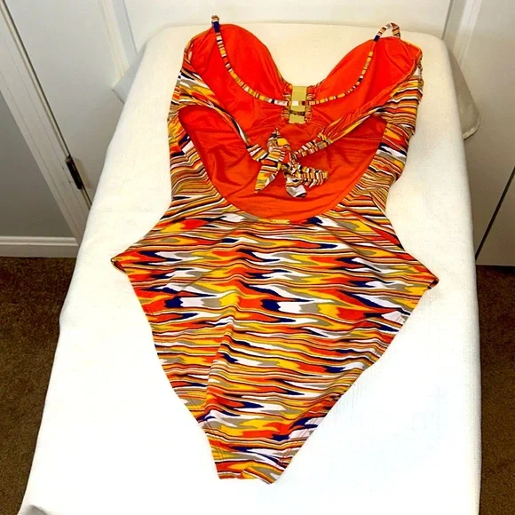VIX Paula Hermanny One Piece Multicolor Swimsuit 24K Gold-Plated Details Size 12 - Picture 8 of 13